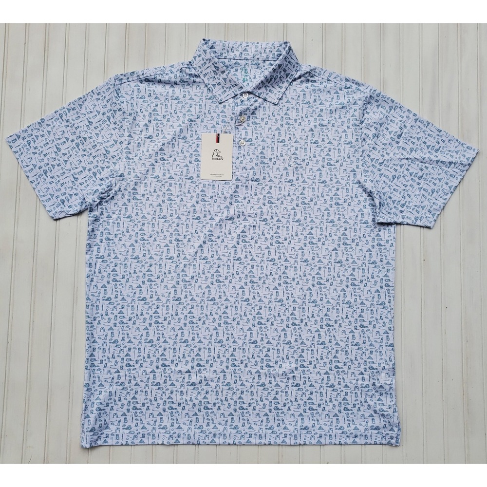 Rhoback The Range Rat Golf Polo Shirt Mens XL Blue White Mice Cheese Performance